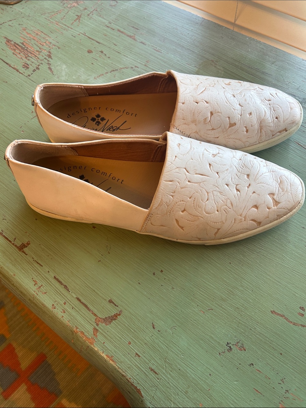 Patricia Nash Cream Embossed Slip-On Loafers